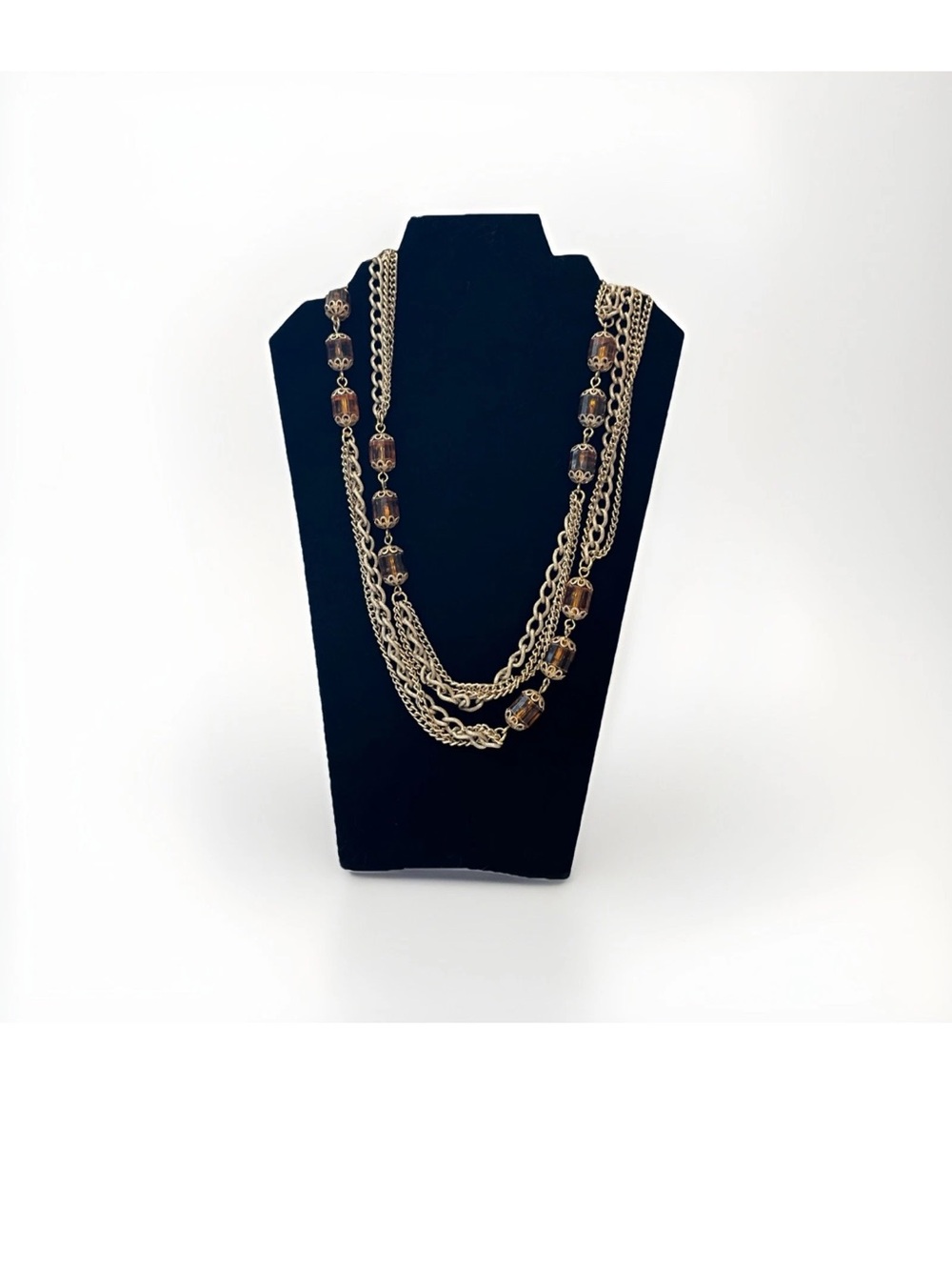 Vintage Sarah Coventry Signed 1970’s Gold Tone Lantern Long Necklace With Beads.